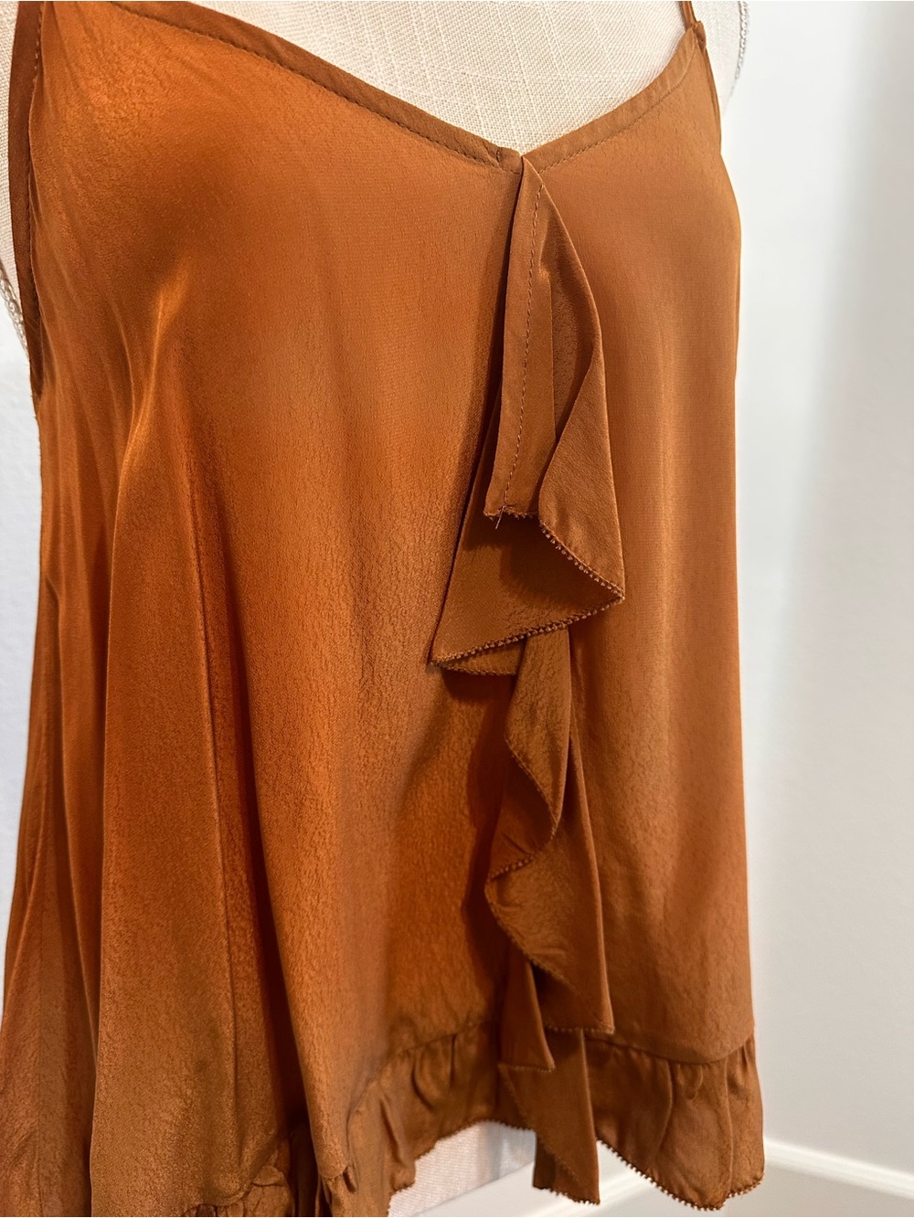 Rust Ruffle-Front Spaghetti Strap Cami - Picture 4 of 6